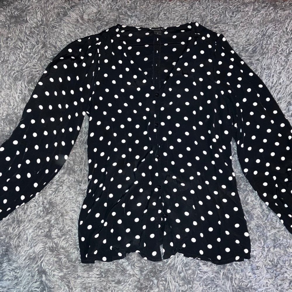 Something Navy Dotted/Spotted Blouse, Size Small
